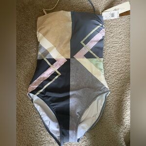 Gottex Cruise One Piece Modern Art Bandeau Swimsuit Size 12 NWT